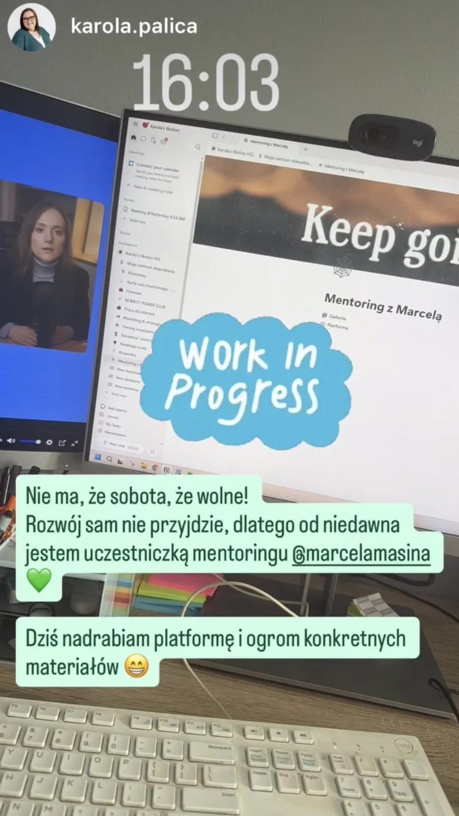 Relacja na Instagramie Karoliny: nadrabiam platformę w sobotę